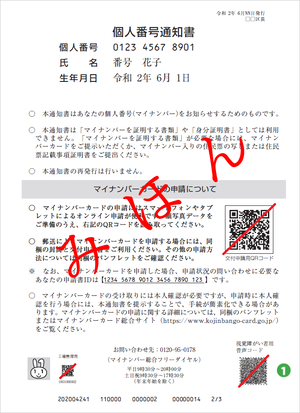 写真：個人番号通知書（見本）