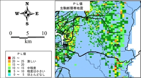 写真：生駒断層帯地震の液状化の状況の想定図
