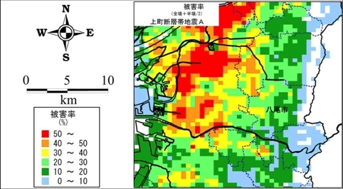 写真：上町断層帯地震の被害率の想定図