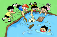 イラスト：川遊びでおぼれている様子