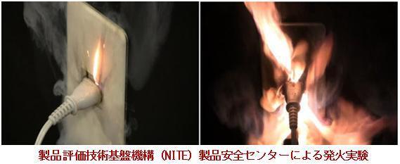 写真：製品評価技術基盤機構（NITE）製品安全センターによる発火実験