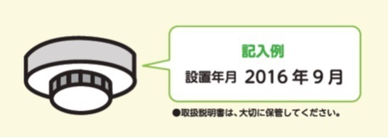 イラスト：火災警報器　設置（交換）年月日　記入例