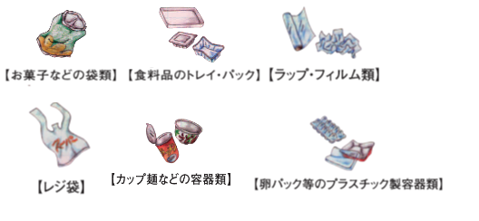 イラスト：容器包装プラスチックの品目