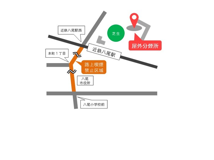 地図：屋外分煙所と路上喫煙禁止区域