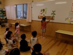 おくらをどこに置くかクラスみんなで考えている様子