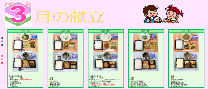 中学校給食実施献立の写真