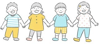 イラスト：男女子供たちが手をつないでいる