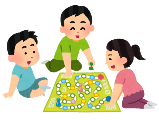 イラスト人生ゲームしている3人の子供たち