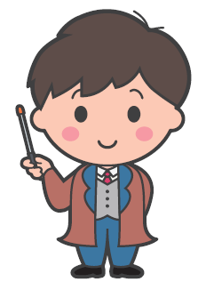茶色のジャケットを着て指示棒を持った男性のイラスト