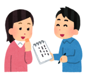 イラスト:文字を書く人、見る人