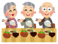 イラスト：食事をする老人3人