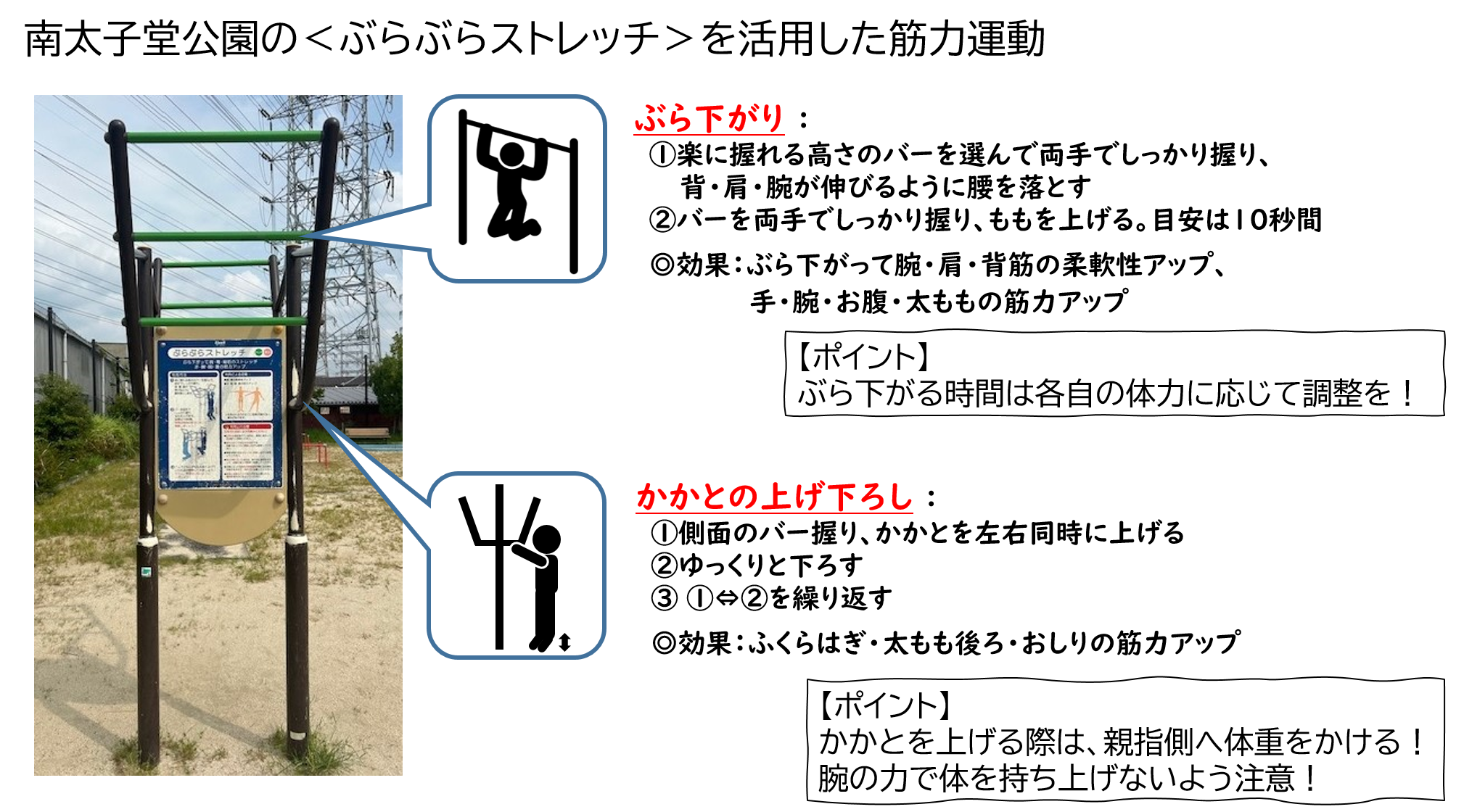 南太子堂公園のぶらぶらストレッチを活用した筋力運動
