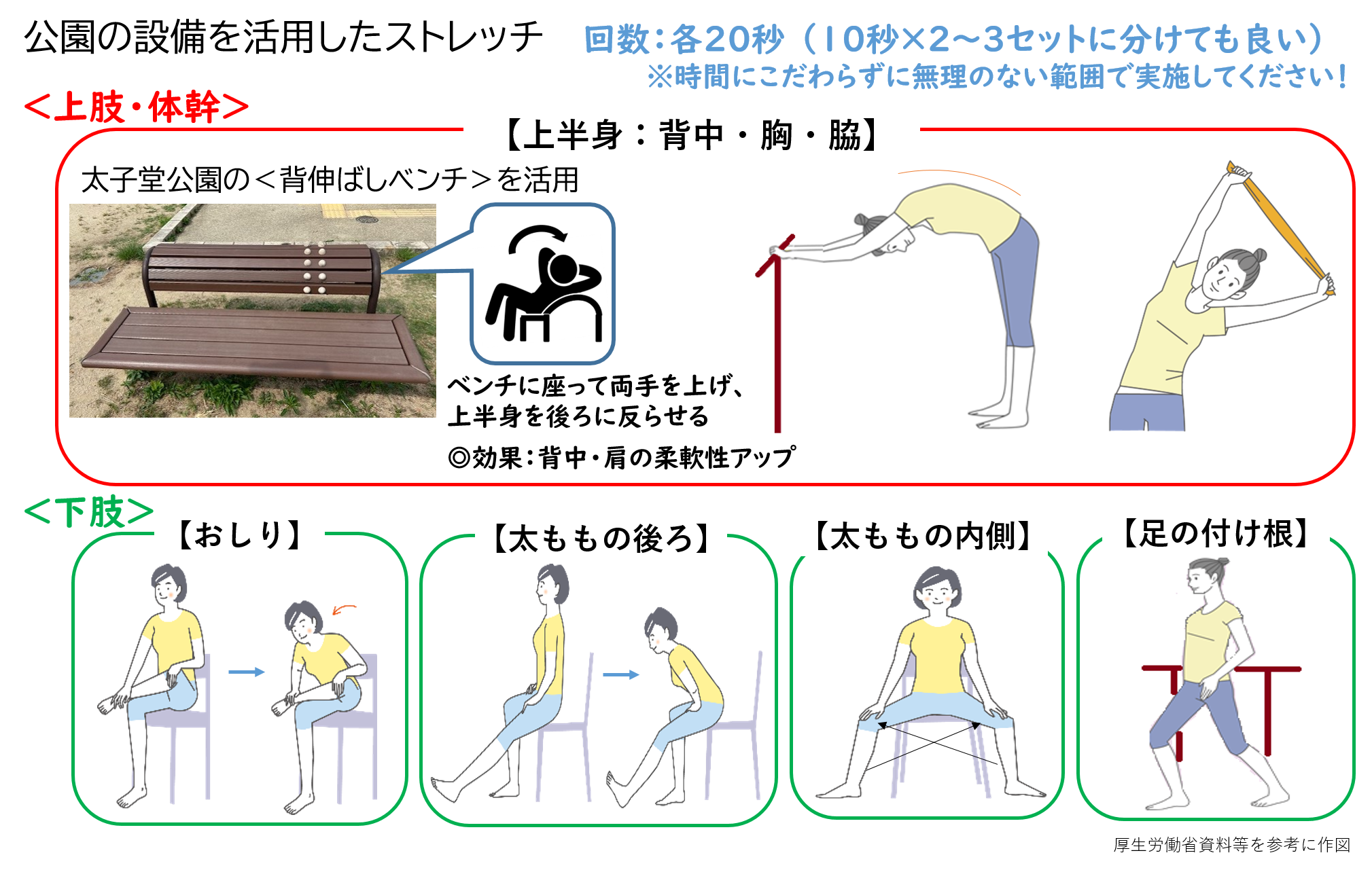公園の設備を活用したストレッチ