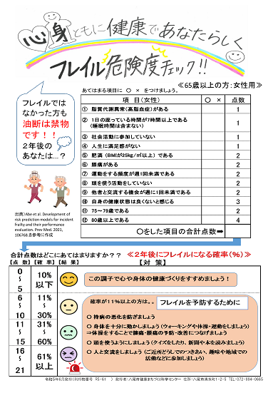 フレイル危険度チェック(女性用)です