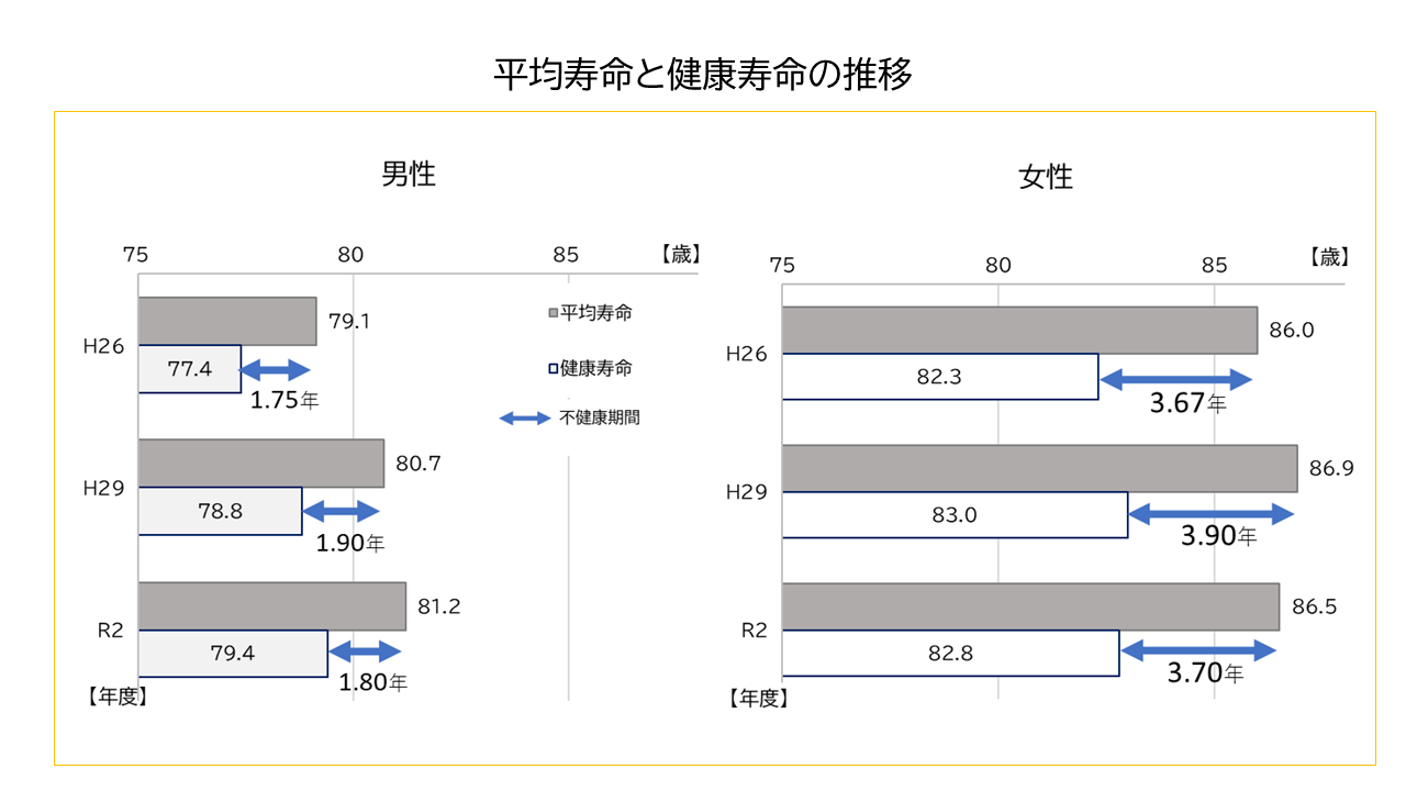 グラフ：平均寿命と健康寿命の推移