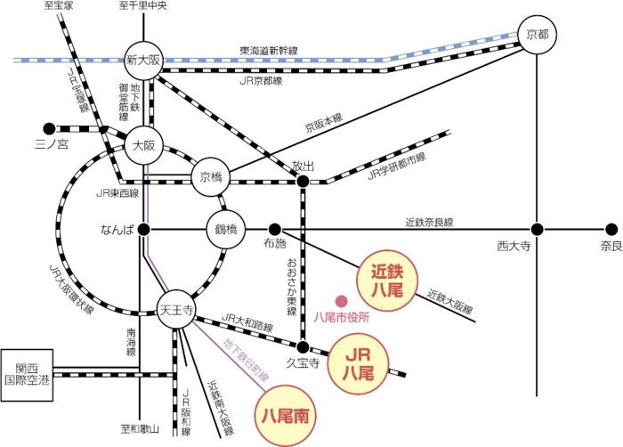 イラスト：鉄道を利用する場合の案内図