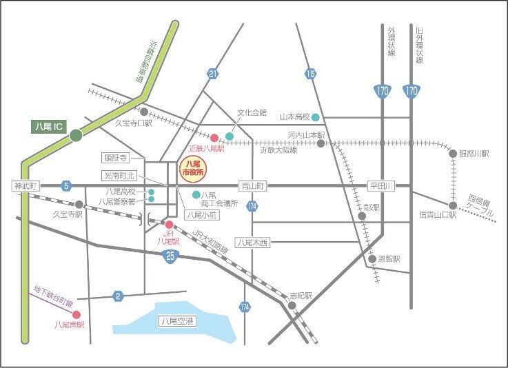 イラスト：八尾市内主要道路図