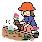 イラスト：花を植える女性