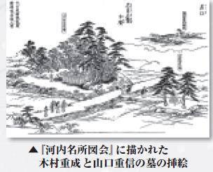 写真：『河内名所図会』に描かれた木村重成と山口重信の墓の挿絵