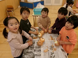 玉ねぎの皮むきの写真