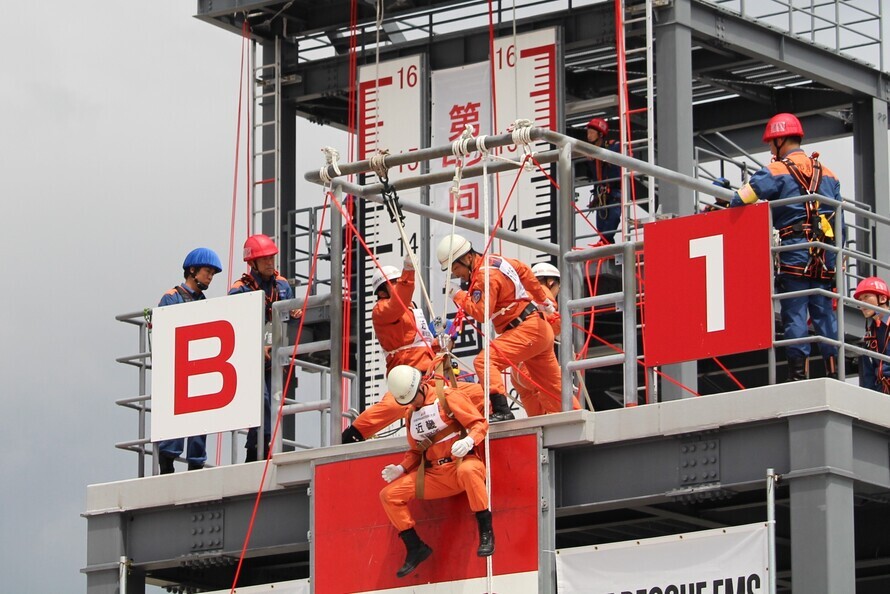 写真：引き上げ救助訓練