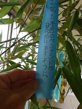 写真：なくしたペンダントが見つかるようにという旨の短冊