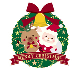 イラスト：クリスマスリースにサンタとトナカイ