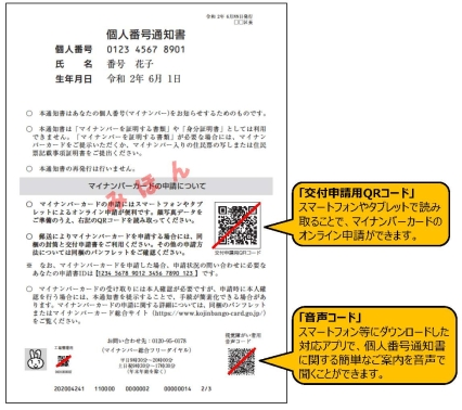 個人番号通知書の見本