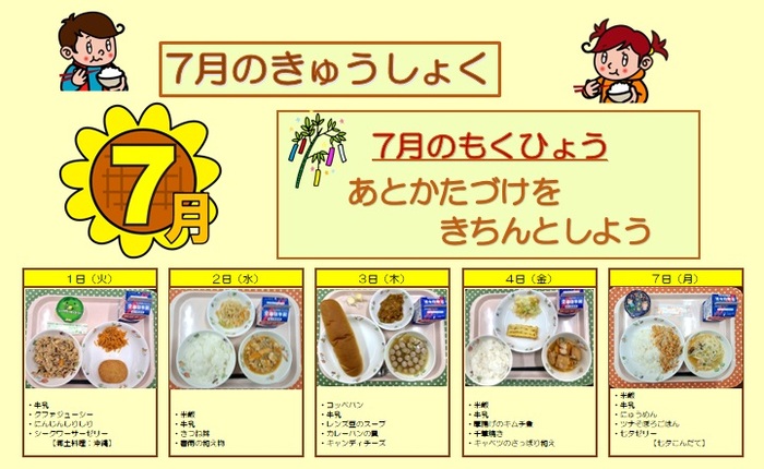 小学校給食実施献立の写真