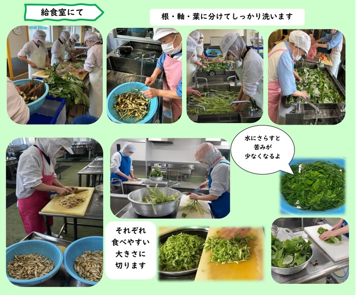 若ごぼうを給食室で調理している写真