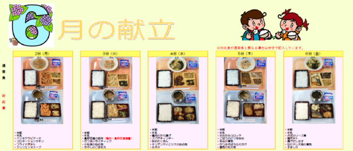 中学校給食実施献立の写真