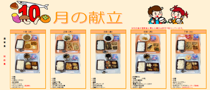 中学校給食実施献立の写真