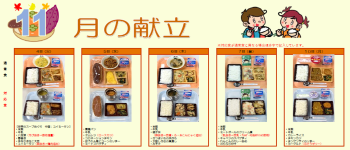 中学校給食実施献立の写真