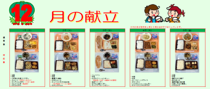 中学校給食実施献立の写真