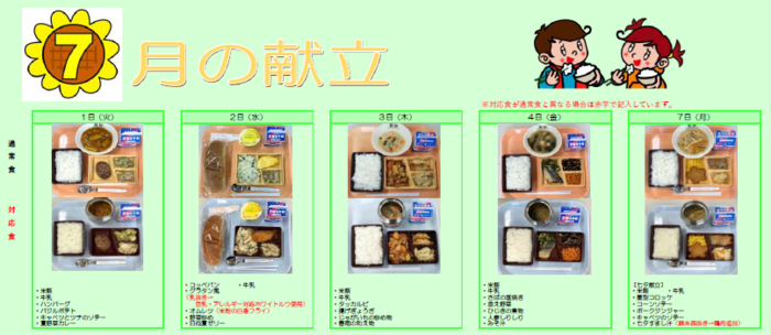 中学校給食実施献立の写真