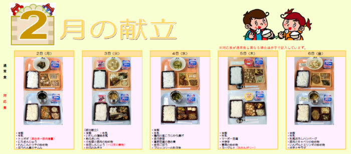 中学校給食実施献立の写真