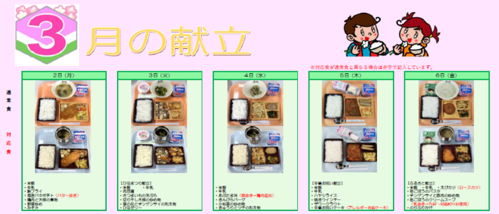 中学校給食実施献立の写真