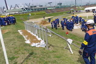 完成した杭打積土のう工法を真横から見た写真