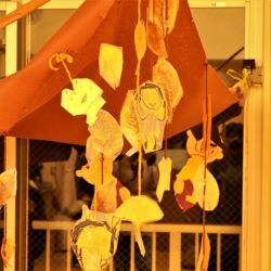 テントに落ち葉の飾り