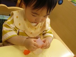 寒天を触ろうとする写真