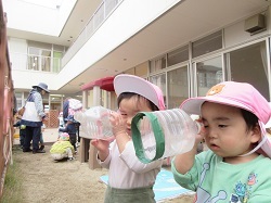 ペットボトルの口から望遠鏡のようにのぞく写真