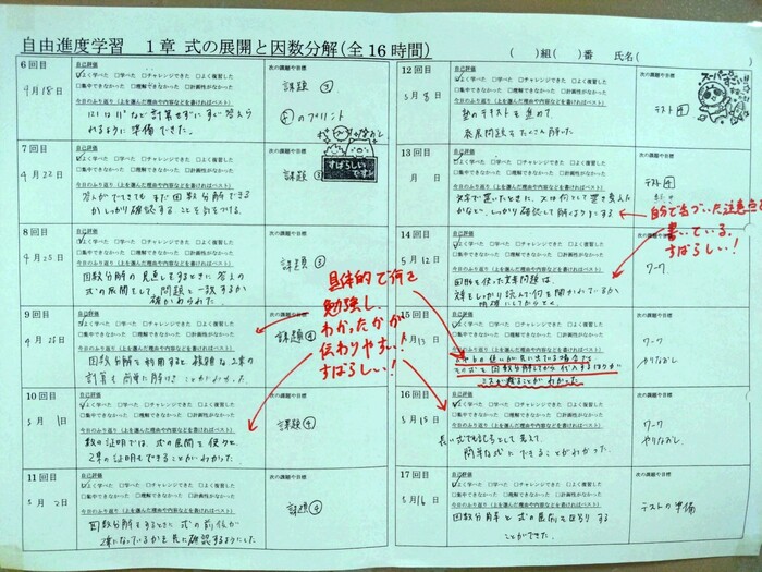 振り返りプリント例