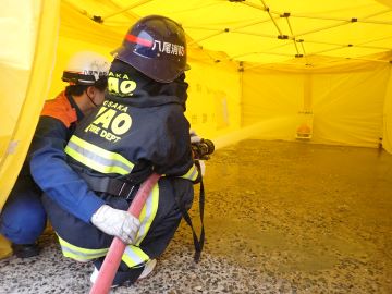 放水体験の様子