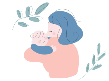 イラスト：女性が赤ちゃんを抱っこしている