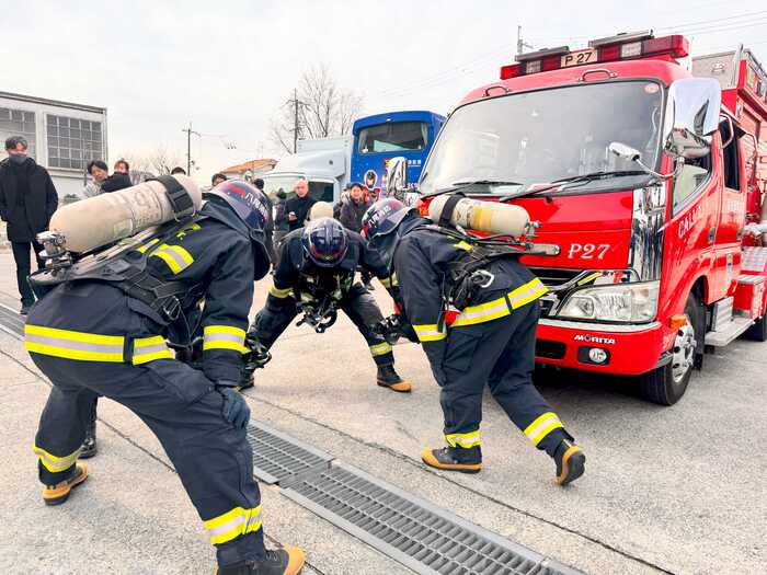 操法開始前に円陣にて鼓舞！