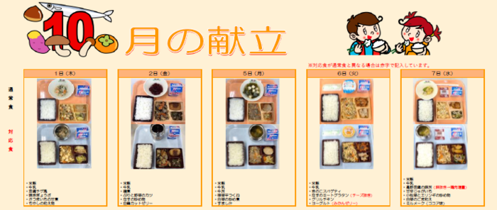 中学校給食実施献立の写真
