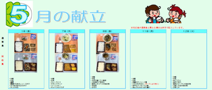 中学校給食実施献立の写真