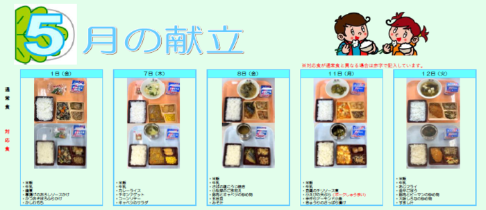 中学校給食実施献立の写真