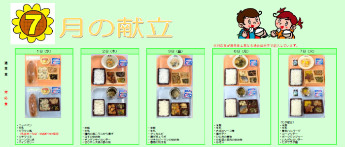 中学校給食実施献立の写真