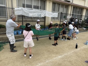 防獣ネットを準備している
